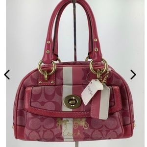 Coach Fuchsia Signature Faux Leather Small Domed Satchel